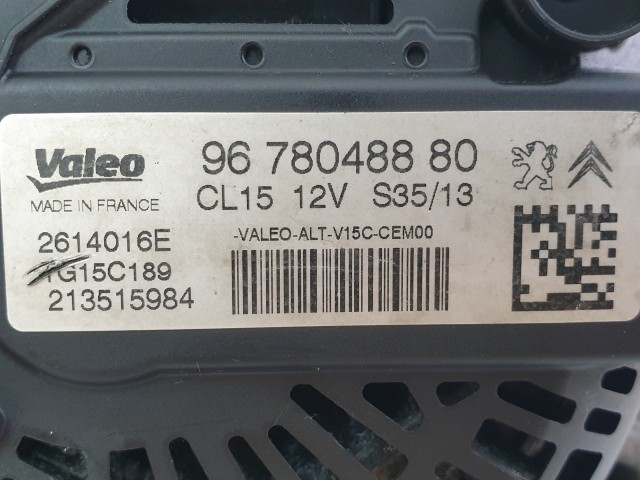 501674 Peugeot 208, Valeo 96 780 488 80, 150 Amp, Generátor