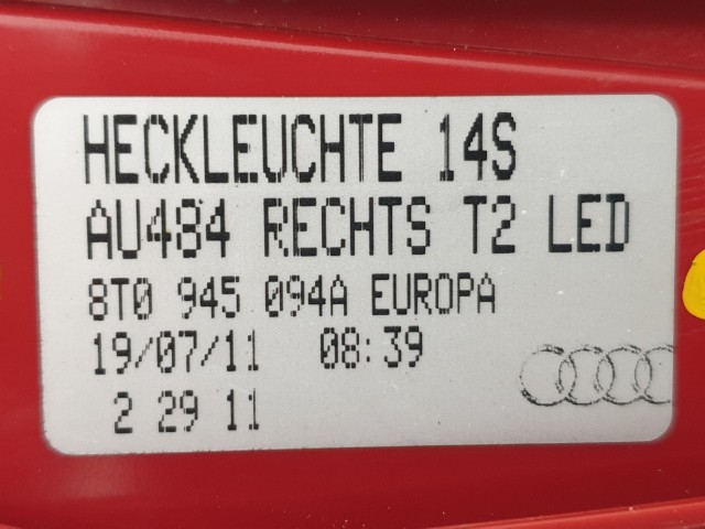 506115 Audi A5 Sportback, 2011, Jobb Hátsó LED Lámpa, Belső