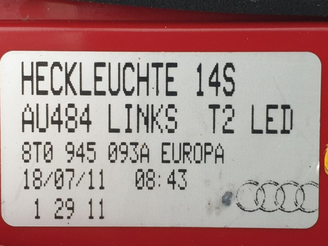506116 Audi A5 Sportback, 2011, Bal Hátsó LED Lámpa, Belső