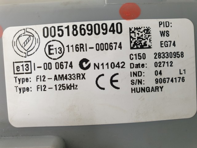 506335 Fiat Punto Evo 2011, immobiliser Doboz, Elektronika, 51869094