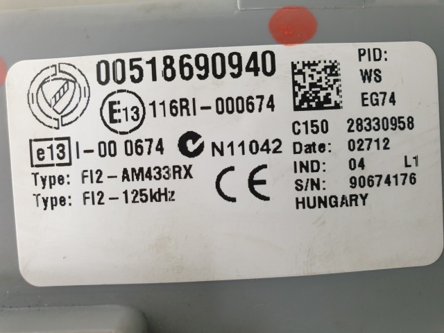 506335 Fiat Punto Evo 2011, immobiliser Doboz, Elektronika, 51869094