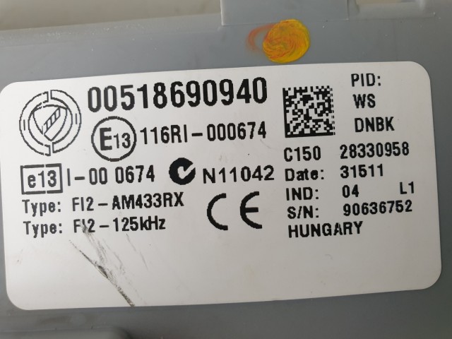 506337 Fiat Punto Evo 2011, immobiliser Doboz, Elektronika, 51869094