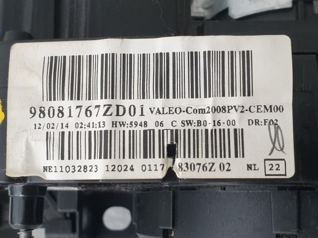 506437  Peugeot 208, E-H Köd, Tempomat, Kormánykapcsoló, Légzsákszalag,  98081767ZD,.