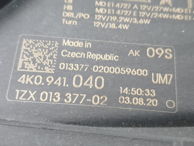 504015 Audi A6 C8 4K, 2020, Jobb Első Lámpa Fényszóró, FULL LED MATRIX