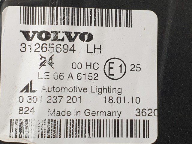 506997 Volvo V50 2010, Bal Első Projektoros Lámpa, Fényszóró, 31265694