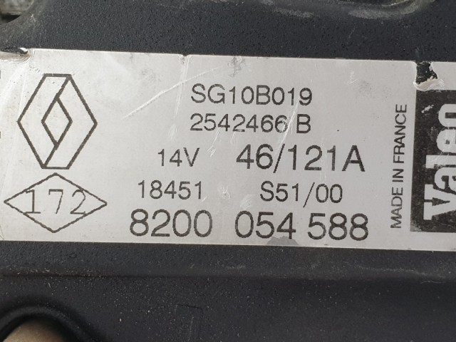 507068 Renault Scenic 2, 2005, Valeo Generátor, 120 Amp, SG10B019, 6Pk