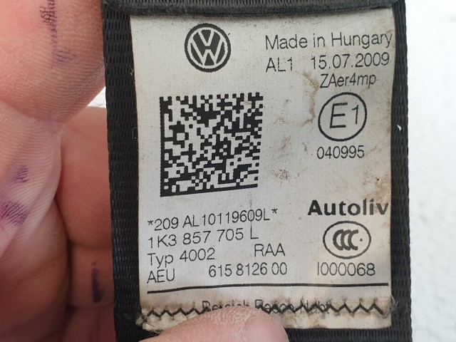 505224 VW Golf 6, 2009, Bal Első Övfeszítő, Biztonsági Öv, 3 Ajtóshoz
