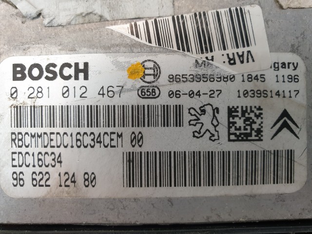 502850 Peugeot 207, 2007, Motorvezérlő, Ecu, 9662212480, 0281012467 Bosch