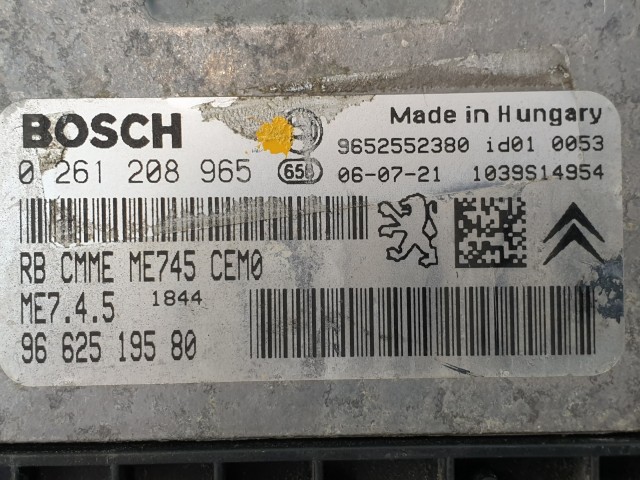 502851 Peugeot 207, 2006, Motorvezérlő, Ecu, 9662519580, 0261208965 Bosch