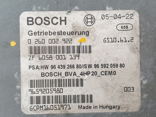 502853 Peugeot 407, 2005, Automataváltó Vezérlő, 9659205980, 0260002922 Bosch