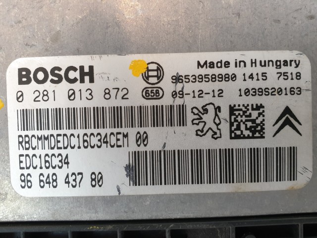 502855 Citroen C3 Picasso, 2009, Motorvezérlő, Ecu, 9664843780, 0281013872 Bosch