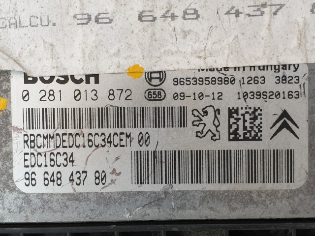 502856 Peugeot 308, 2009, Motorvezérlő, Ecu, 9664843780, 0281013872 Bosch