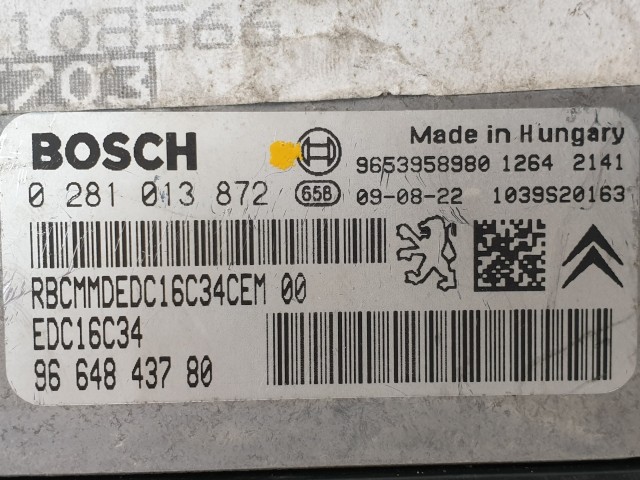 502859 Peugeot 207, 2009, Motorvezérlő, Ecu, 9664843780, 0281013872 Bosch