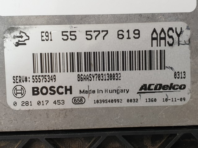 502864 Opel Insignia 2010, Motorvezérlő, Ecu, 55577619, 0281017453 Bosch