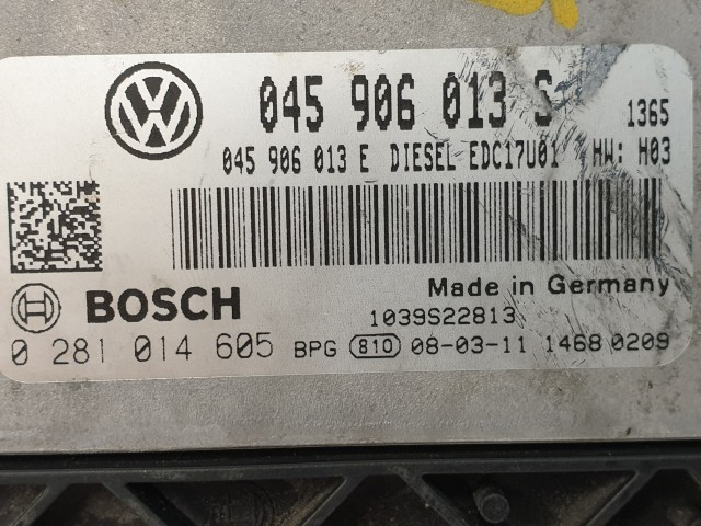 502866 VW Polo Diesel, 2008, Motorvezérlő, Ecu, 045906013S, 0281014605 Bosch.