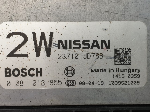 502867 Nissan Qashqai 2008, Motorvezérlő, Ecu, 23710JD78B, 0281013855, Bosch