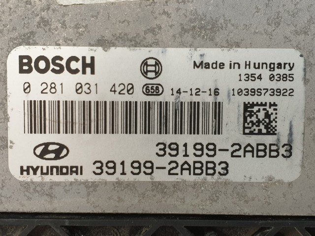 502868 Hyundai iX35, 2014, Motorvezérlő, Ecu, 39199-2ABB3, 0281031420 Bosch.