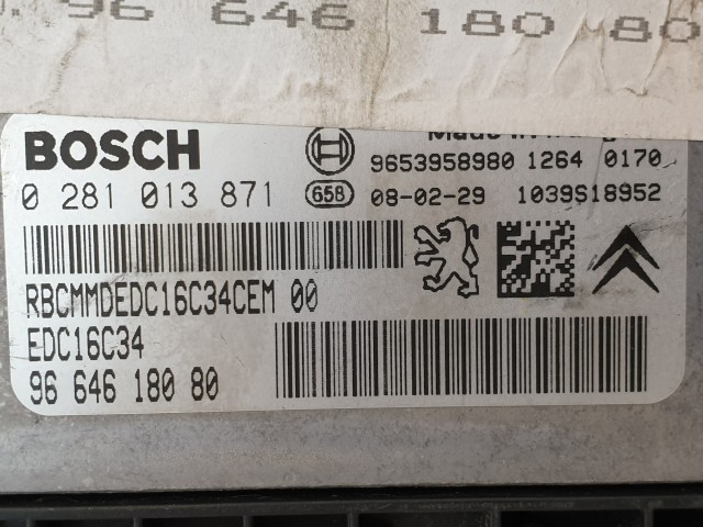 502870 Peugeot 207 Diesel, 2008, Motorvezérlő, Ecu, 9664618080, 0281013871 Bosch