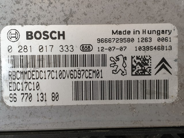 502871 Peugeot 207 Diesel, 2012, Motorvezérlő, Ecu, 9677013180, 0281017333 Bosch