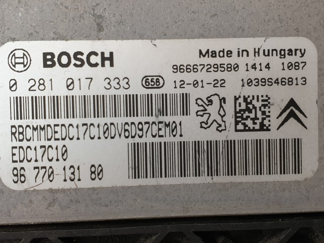 502872 Peugeot 207 Diesel, 2012, Motorvezérlő, Ecu, 9677013180, 0281017333 Bosch