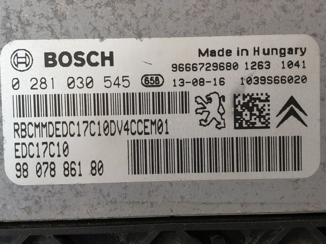 502873 Peugeot 208 Diesel, 2013, Motorvezérlő, Ecu, 9807886180, 0281030545 Bosch