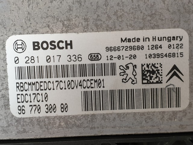 502874 Peugeot 207, 2012, Motorvezérlő, Ecu, 9677030080, 0281017336 Bosch