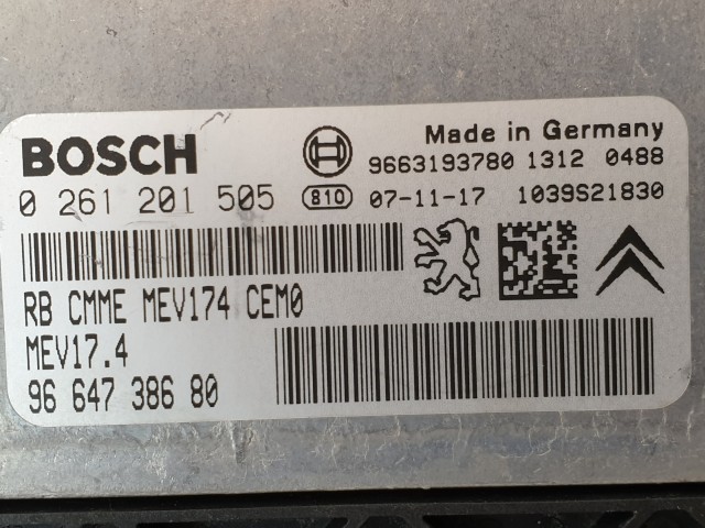 502876 Peugeot 207, 2007, Motorvezérlő, Ecu, 9664738680, 0261201505 Bosch