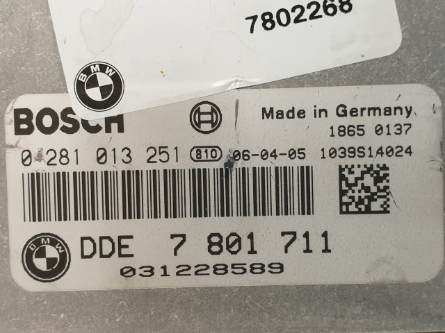 502888 Bmw 3 as, E90, 2006, Motorvezérlő, Ecu, 7801711, 0281013251, Bosch