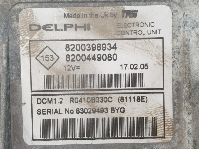  502897 Renault Modus 2005, Motorvezérlő, Ecu, 8200398934, 8200449080 Delphi.