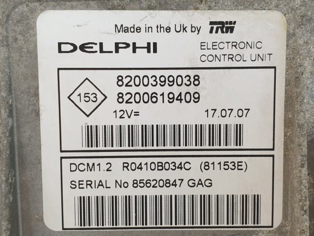 502899 Renault Modus 2007, Motorvezérlő, Ecu, 8200399038, 8200619409 Delphi.