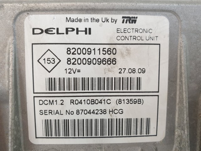 502901 Renault Clio 3, 2009, Motorvezérlő, Ecu, 8200911560, 8200909666 Delphi.