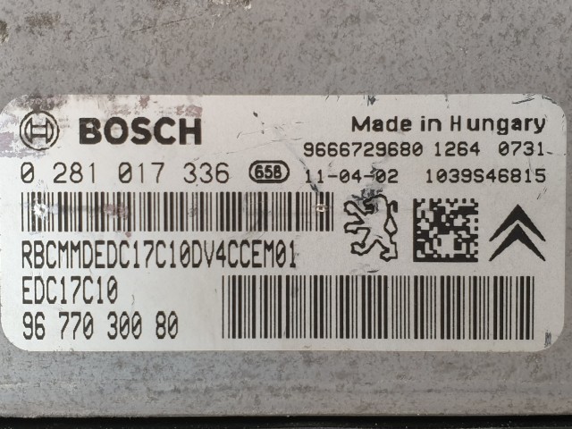 502904 Peugeot 207, 2011, Motorvezérlő, Ecu, 9677030080, 0281017336 Bosch