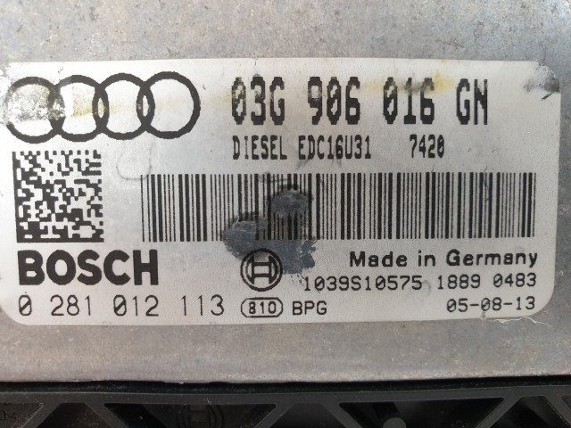 502916 Audi A4 B7, 2005, Motorvezérlő, Ecu, 0281012113, 03G906016GN, Bosch.