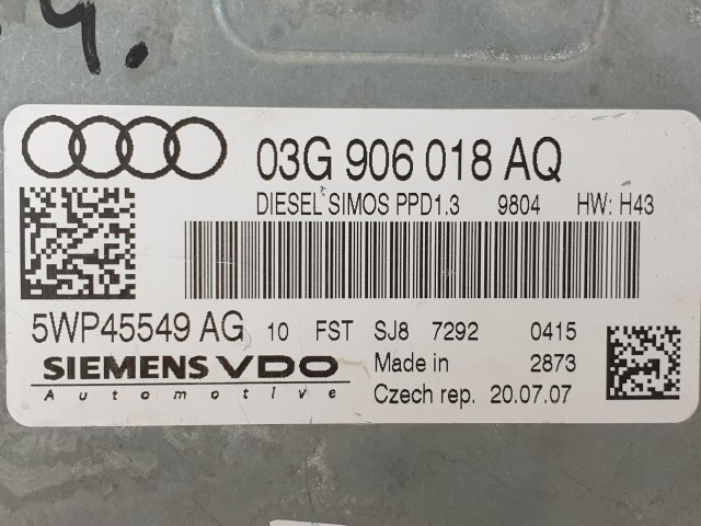 502917 Audi A4 B7, 2007, Motorvezérlő, Ecu, 5WP45549AG, 03G906018AQ, Siemens.