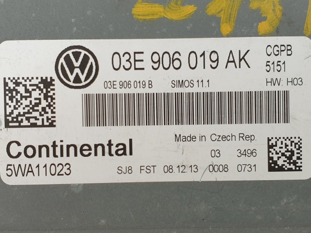 502932 VW Polo 2013, Motorvezérlő, Ecu, 5WA11023, 03E906019AK, Continental.