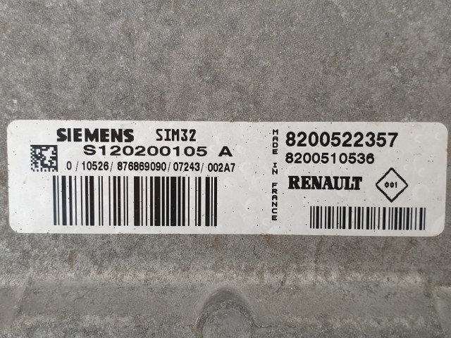 502946 Renault Clio 3, 2010, Motorvezérlő, Ecu, S120200105A, 8200522357, Siemens.