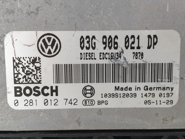 502982 VW Passat B6, 2005, Motorvezérlő, Ecu, 0281012742, 03G906021DP, Bosch.