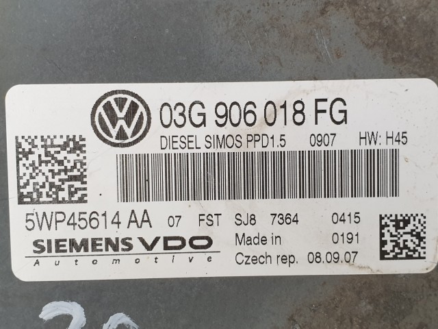 502984 VW Passat B6, 2008, Motorvezérlő, Ecu, 5WP45614AA, 03G906018FG, Siemens.