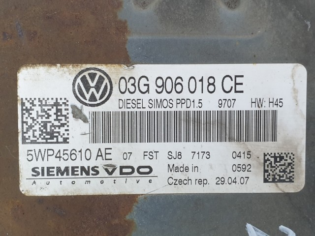 502985 VW Passat B6, 2007, Motorvezérlő, Ecu, 5WP45610AE, 03G906018CE, Siemens.