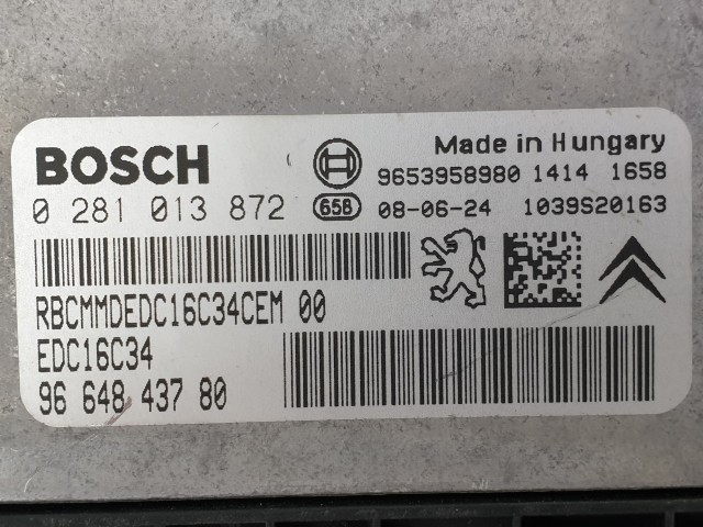 502989 Peugeot 308, 2008, Motorvezérlő, Ecu, 9664843780, 0281013872 Bosch