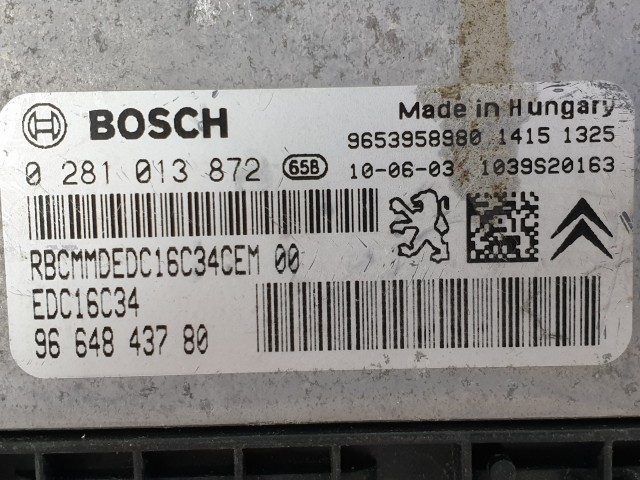 502990 Peugeot 207, 2010, Motorvezérlő, Ecu, 9664843780, 0281013872 Bosch