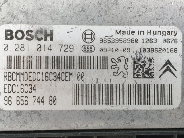 502993  Peugeot 308, 2009, Motorvezérlő, Ecu, 0281014729, 9665674480, Bosch.