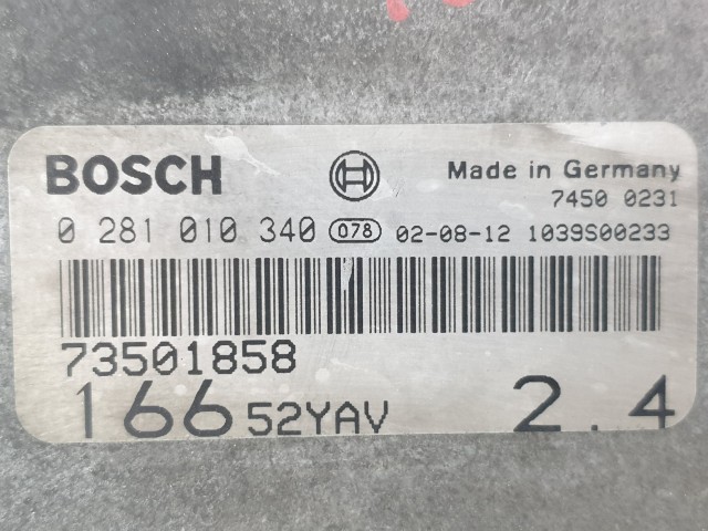 502994 Alfa Romeo 166, 2.4 JTD, 2002, Motorvezérlő, Ecu, 0281010340, 73501858, Bosch.