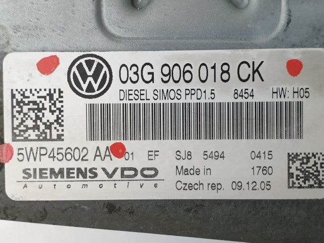 503798 VW Passat B6, Motorvezérlő, Ecu, 5WP45602AA, 03G906018CK, Siemens.