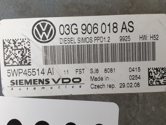 503800 VW Passat B6, Motorvezérlő, 5WP45514AI, 03G906018AS, Siemens.