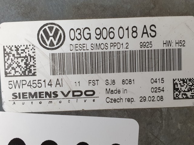 503800 VW Passat B6, Motorvezérlő, Ecu, 5WP45514AI, 03G906018AS, Siemens.