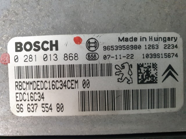 503812 Peugeot 207, Motorvezérlő, Ecu, 0281013868, 9663755480, Bosch