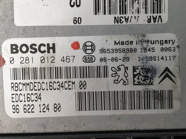 503815 Peugeot 207, Motorvezérlő, Ecu, 0281012467, 9662212480, Bosch.