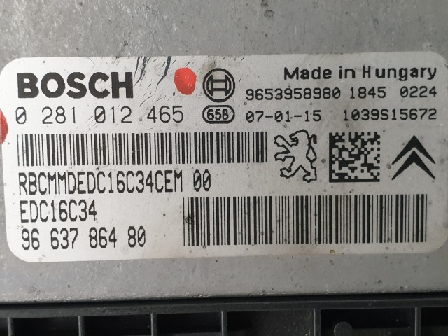 503816 Peugeot 207, Motorvezérlő, Ecu, 0281012465, 9663786480, Bosch.