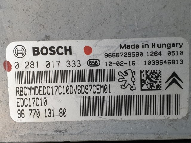 503818 Peugeot 207, Motorvezérlő, Ecu, 0281017333, 9677013180, Bosch.